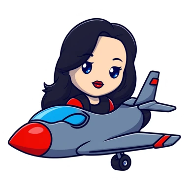 character with long jet black hair, blue eyes, and red lips sticker