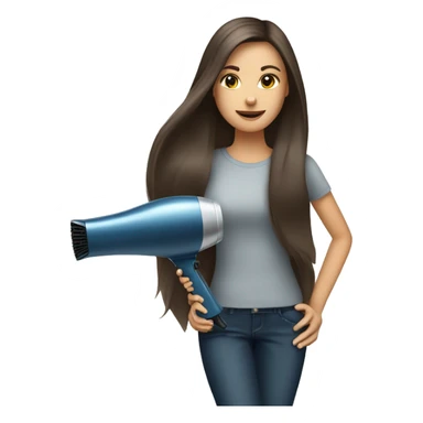 Pretty long brunette hair girl with a hair dryer  sticker