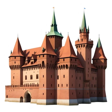 Cinematic Realistic Malbork Castle Landmark Emoji, depicted as an imposing medieval fortress rendered with rich detail and dramatic, historic lighting. sticker