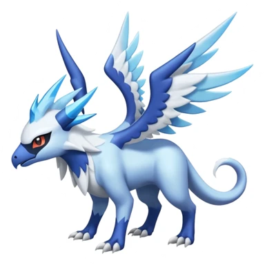Icy Arctic Frost-Blue Pale-Shimmering Snow-Dusted Majestic Absol-Latios-Nargacuga-Meloetta-Latias-fusion-creature (full body) sticker