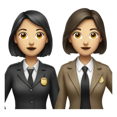 Two women detectives, one with brown hair and one with black hair. One Asian one white sticker
