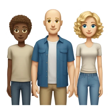 family with four people, all light skinned, dad bald, mom light brown short curly hair, son blond short short curly hair,  and daughter dark blond shoulder length hair all have blue eyes don't need bodies sticker