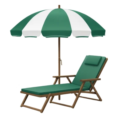 pure white beach umbrella without stripes or details, dark green lounge chair next to it, minimalism, iOS emoji style, no background, no emojis or faces sticker