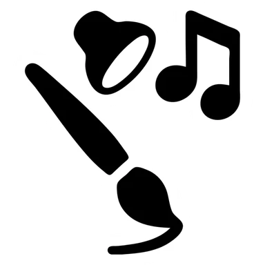 Minimal icon with fluid line turning into shapes – brush, spotlight, note – one symbol, many arts sticker