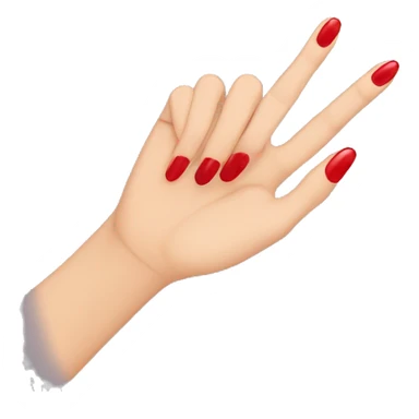 woman hand pointing index finger, red nail varnish. top of the hand is showing sticker