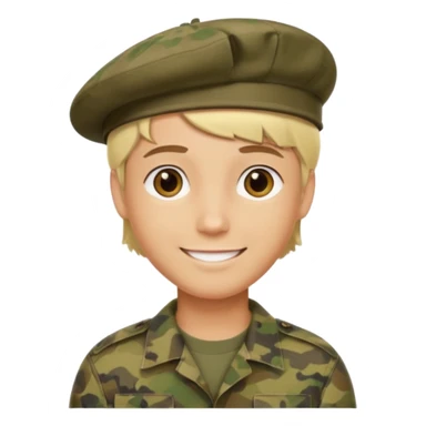 a soldier with short blonde hair in camo man in a beret  sticker