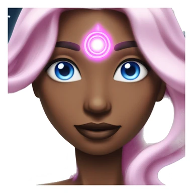 magical diva with thin pink andromedan skin long hair and blue eyes glowing third eye sticker