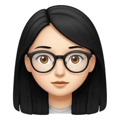 girl with long black hair, brown eyes, wearing glasses sticker