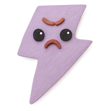 adorable pastel purple lightning bolt, angry expression, cute eyes, no arms or legs, full body, kawaii paper craft style sticker