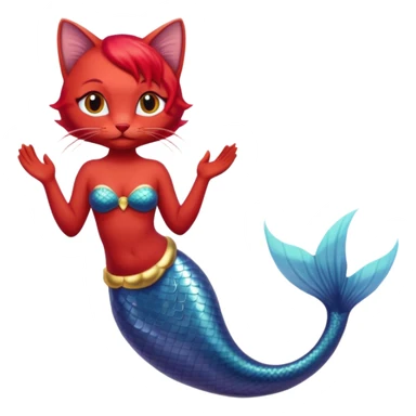 cat mermaid red hi sticker