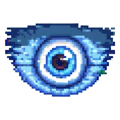 blue eye, simple and clear, pixel art style sticker