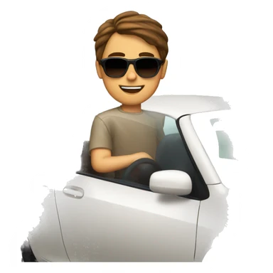 boy with brown hair and sunglasses driving a 1995 white toyota corolla sticker