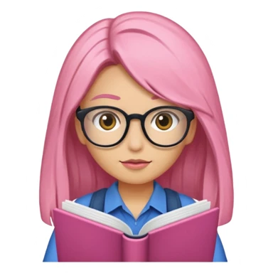 Estudante de cor parda cabelo cacheado loiro escuro de óculos segurando um caderno rosa sticker