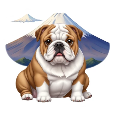 English bulldog gazing at Mount Fuji sticker