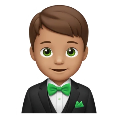 baby boy, brown hair in suit, with green bow, smile sticker