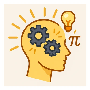 emoji symbolizing revolution of thought: a human head with gears, rays of light and symbols of ideas sticker