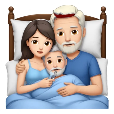 Man with grey hair and beard, and beautiful brunette woman spooning in bed sticker