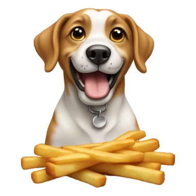dog sitting down and eating fries  sticker