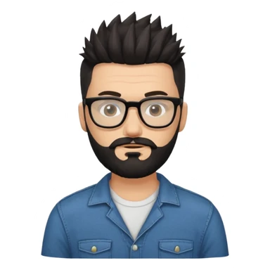 یه پسر سفید پوست با ریش مشکی و مدل موی جذاب که موهاش رو به بالاهست و عینک زده مدل موهاش اسپایکی باشه و لباسش هم رسمی نباشه sticker