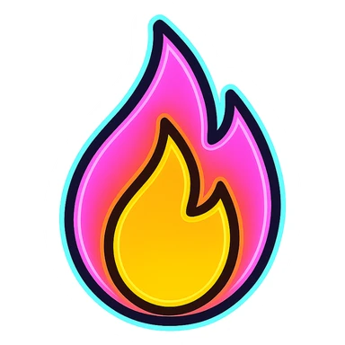 neon flame icon with glowing effect, modern icon style, bright neon colors sticker