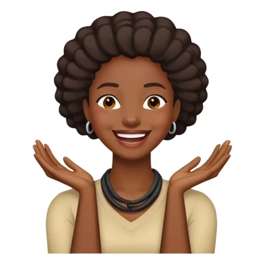 a black woman with her hands crossed in front of her neck laughing sticker