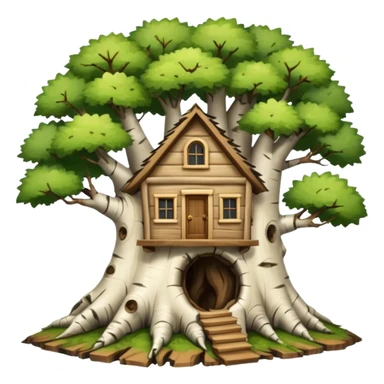 house inside a large birch tree trunk sticker