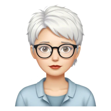 White woman with short white messy hair with glasses sticker