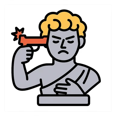 stone statue shooting itself in the head sticker