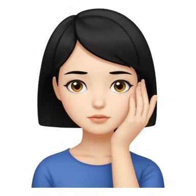 Girl with black hair and short hair who put her hand on her face sticker