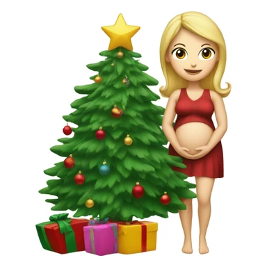 blonde pregnant woman at the Christmas tree sticker
