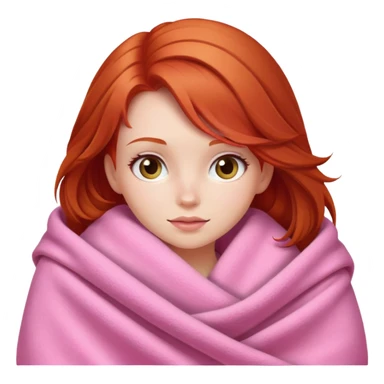 A redhead girl with a pink big cozy blanket sticker