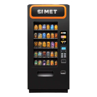 scifi vending machine, orange and black, rainbow lights sticker