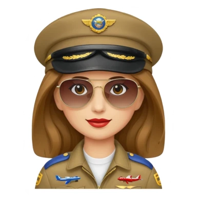 pilote d'avion femme cheveux brun clair avec sunglasses et chapeau de pilote sticker