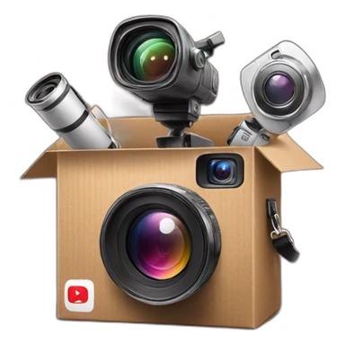 Video Camera, Instagram YouTube icons fly out from the Cardboard box sticker