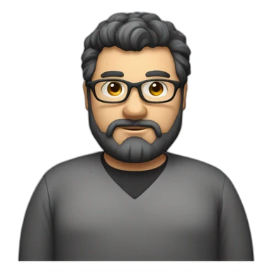 Very Fat short strong bearded computer scientist with glasses black hair and 50 years old sticker