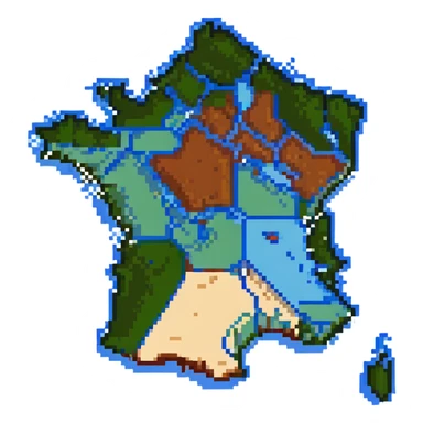 map of France in pixel art style, no text sticker