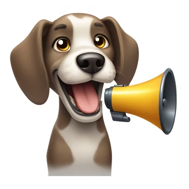 A friendly, cartoon-styled face of a dog, looking straight ahead. Megaphone sticker