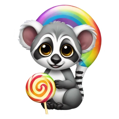 Lemur with a big circular rainbow lollipop sticker