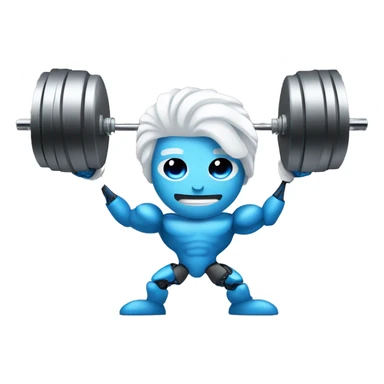 Strong bionic robot man with amazing hair white hair and beard and blue human eyes lifting weights   sticker