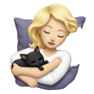 Blonde mom sleeping with black kitty with white chest sticker