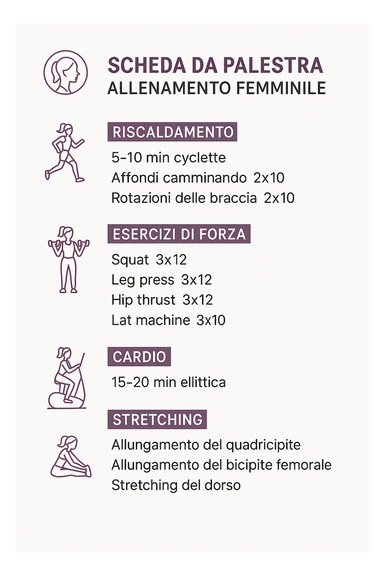 Scheda da palestra su sfondo bianco in italiano specifica per allenamento al femminile sticker