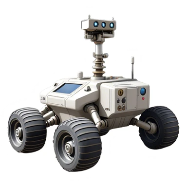 Cinematic Realistic Moon Rover – A rugged, high-tech vehicle traversing the Moon’s dusty surface. Its thick wheels leave tracks in the fine lunar regolith, with Earth hanging in the distant sky. Every mechanical detail of the rover is meticulously rendered, emphasizing its role in human exploration. sticker