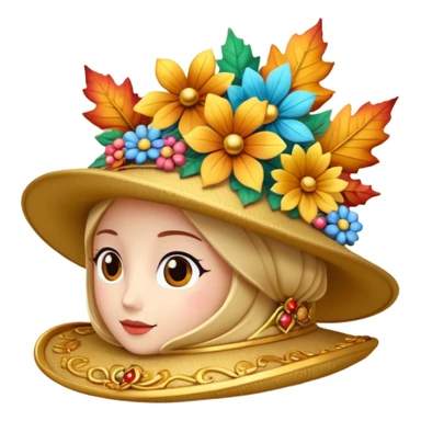 hat with autumn leaves and flowers, 3d emogis sticker