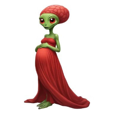 Pregnant Reptilian alien woman, full body in red dress sticker