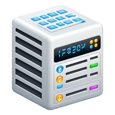 technology stack with code symbols and computer server sticker