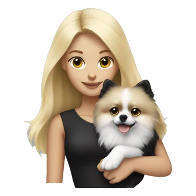 blonde girl with black & white pomeranian in her arms sticker