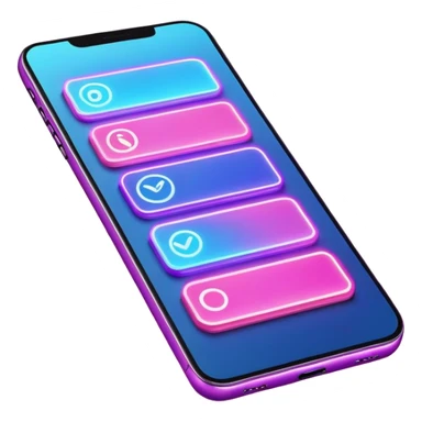 smartphone screen displaying video tutorial, pink and light blue colors, with neon glow lines, blue neon light on top left, purple neon light on bottom right sticker