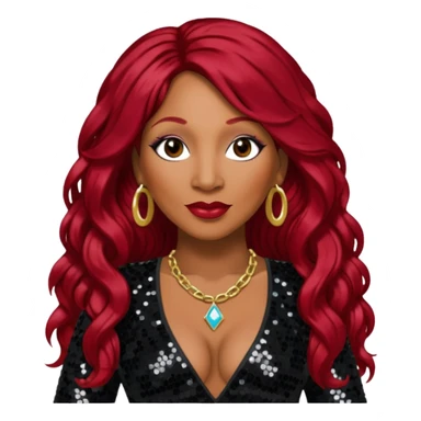 Traci Braxton with long dark red hair, black sequin outfit sticker