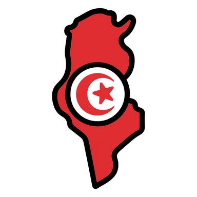 icon of Tunisia's map with a red and white color scheme, crescent and star sticker