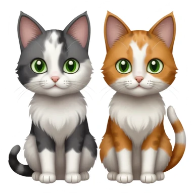 3 different coloured small cats including a dark grey and white, and a patchy calico with hazel eyes and a completely solid dark grey with green eyes and only white paws sticker